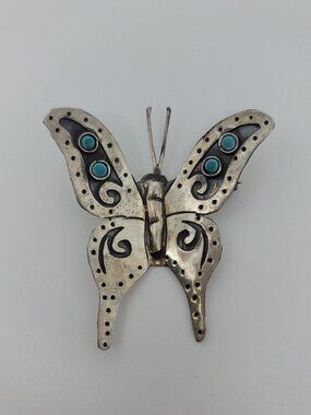 Vintage Turquoise & Sterling Butterfly Brooch